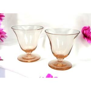 Tiffin Pink Depression Glass Oyster Fruit Cocktail Glasses Set of 2 1930